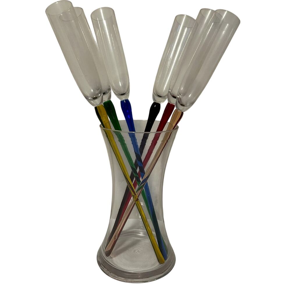 Glass Crystal Hand Blown Colorful Footless Long Stem Champagne Flutes & Vase